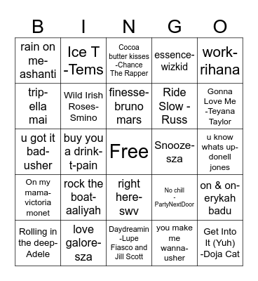 R&B Bingo Card