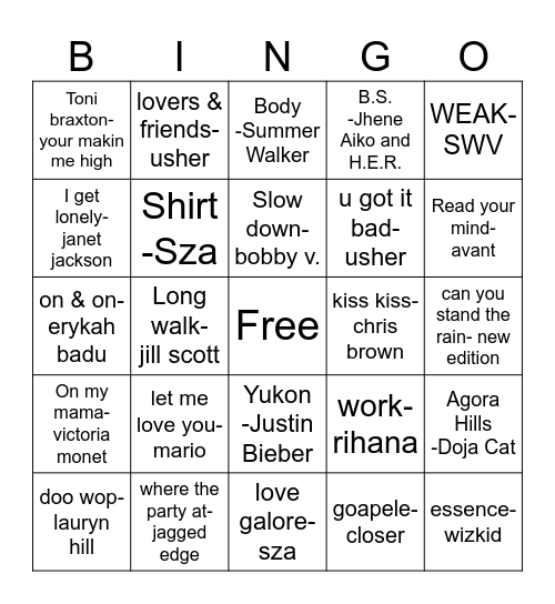 R&B Bingo Card