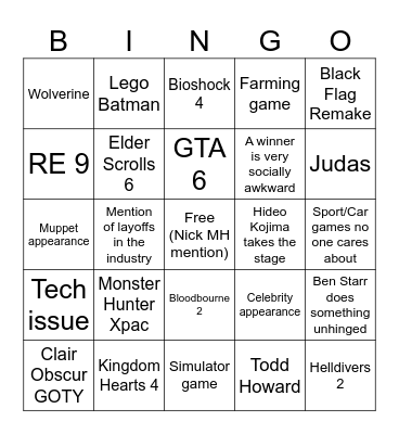 TGA 2025 Bingo Card