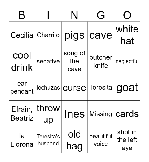 Summer of the Mariposas 6-11 Bingo Card