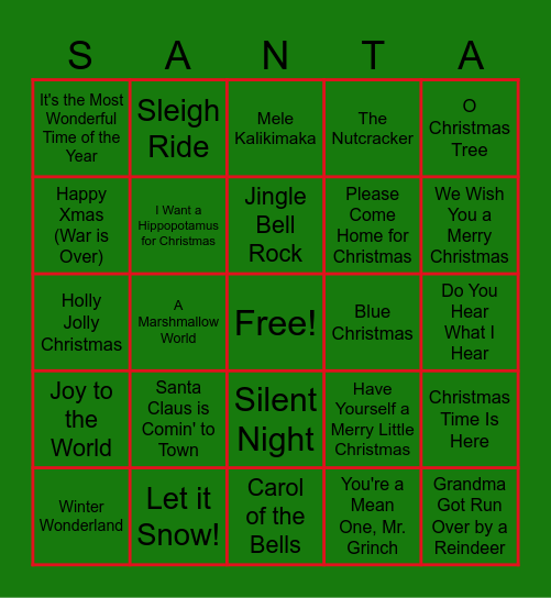 🎄 Christmas Music Bingo 🎅🏼 Bingo Card