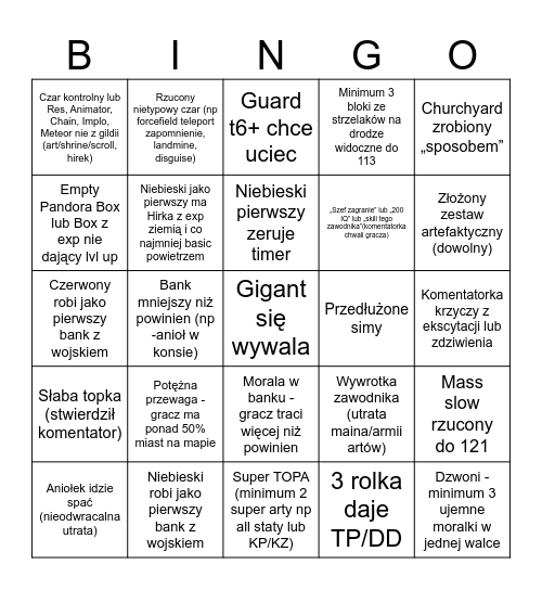 Bingo TyraCup mirror’s Bingo Card