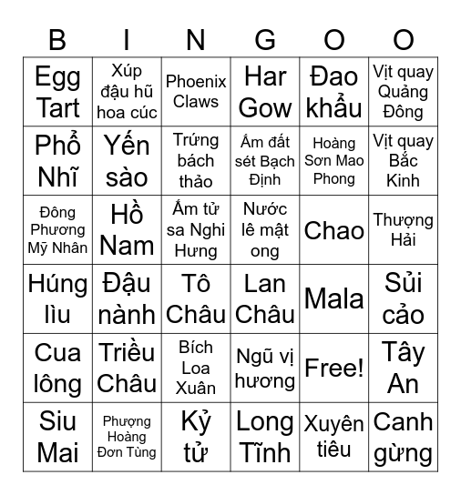 CHINESE CULINARY CULTURE Bingo Card