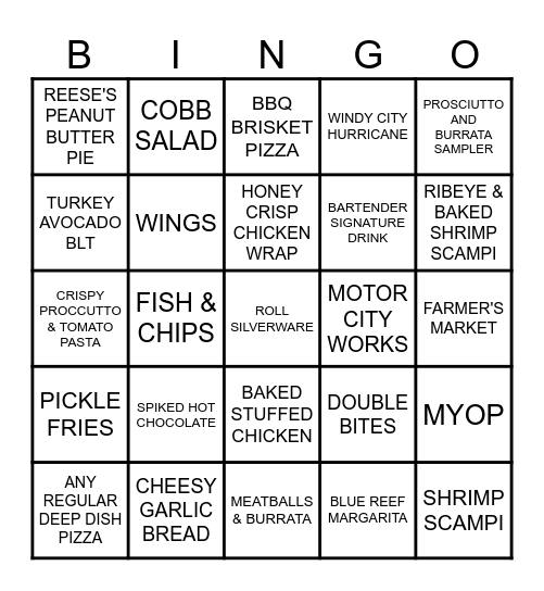 UNO'S 241 SERVER BINGO Card