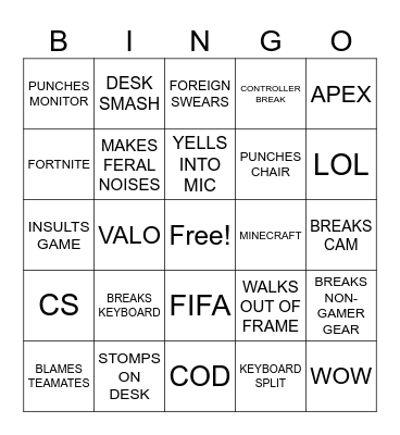 X Bingo Card