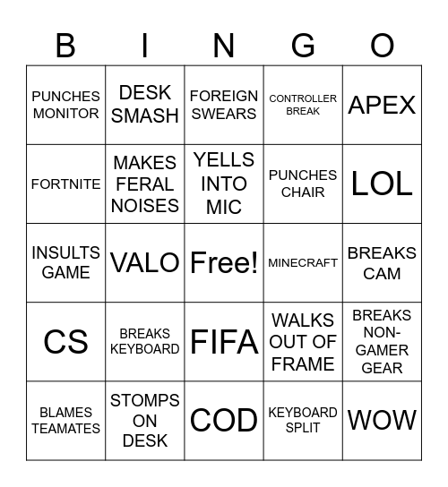 X Bingo Card