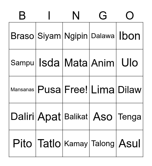 Tagalog Bingo Card