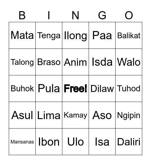 Tagalog Bingo Card