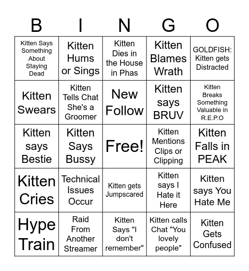 Kitten's Birthday Bingo Bash Bingo Card