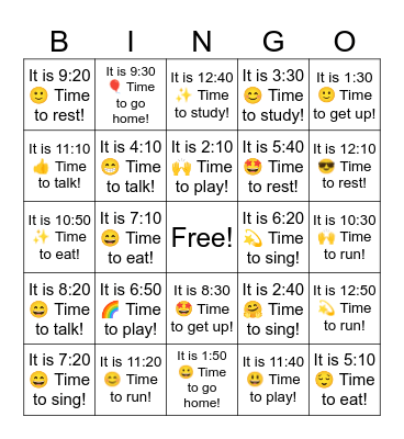 B2 L1 It is 2:10 🙌 Time to play! Bingo Card