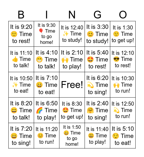 B2 L1 It is 2:10 🙌 Time to play! Bingo Card