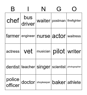 All kinds of jobs Bingo Card