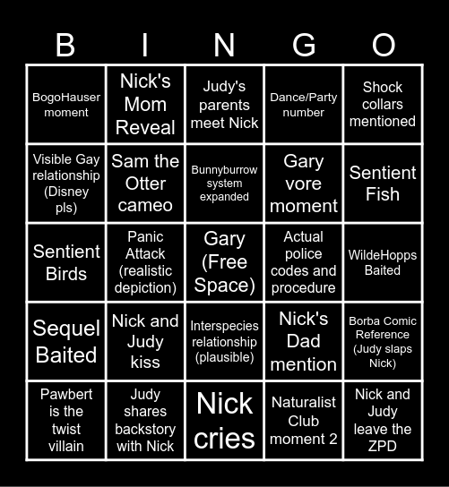 Zootopia 2 Bingo Card Bingo Card