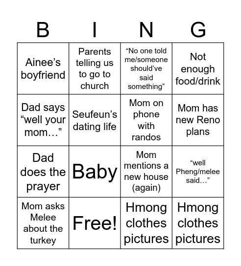 Thao Thanksgiving Bingo Card
