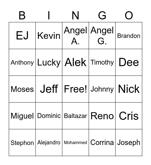Jwjeuebeajus Bingo Card