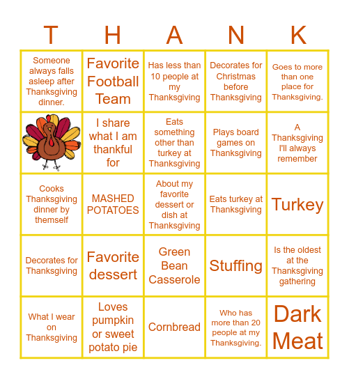 Thanksgiving Bingo Card