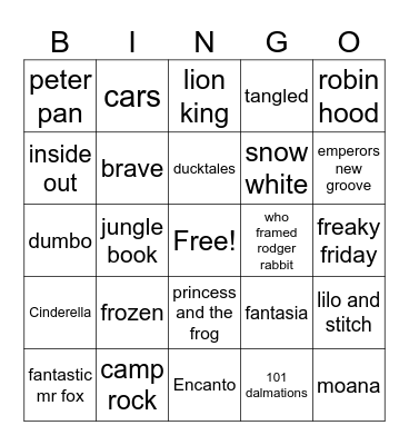 Disney Bingo Card