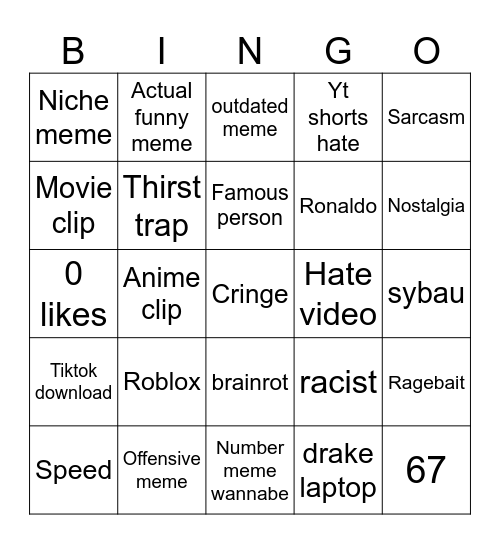 Instagram bingo Card