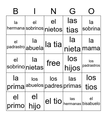 spanish bingo Card
