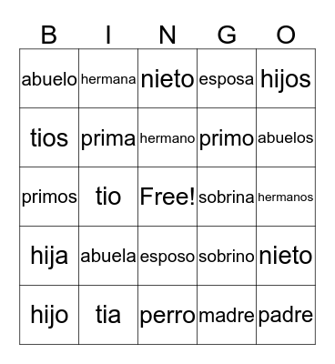 spanish bbbbbbiiiiiiiinnnnnnggggooooooo Bingo Card