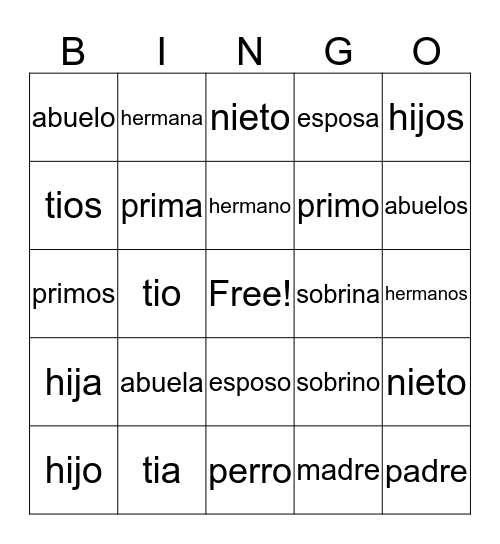 spanish bbbbbbiiiiiiiinnnnnnggggooooooo Bingo Card