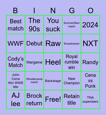 WWE Bingo Card