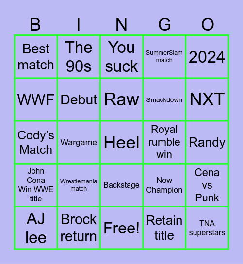 WWE Bingo Card