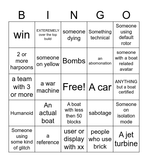 build a boatA Bingo Card