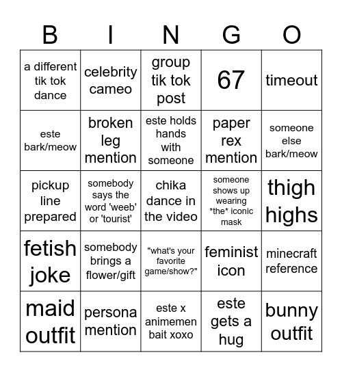 20 v 1 Bingo Card