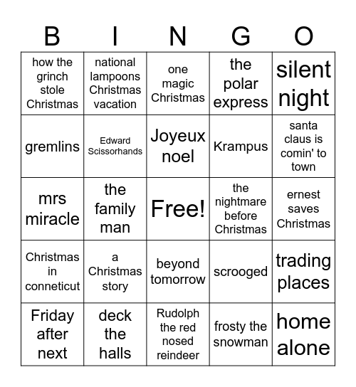 Holiday Bingo Card