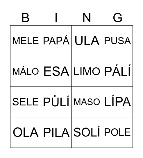 čtení Bingo Card