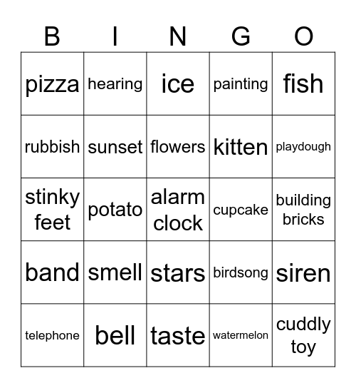 5 senses Bingo Card