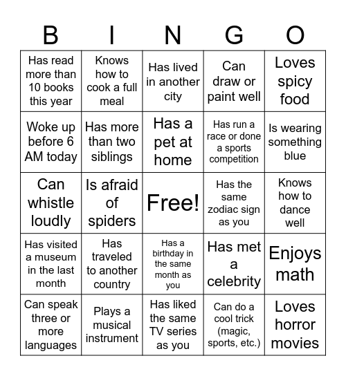 Find somebody who Bingo Card