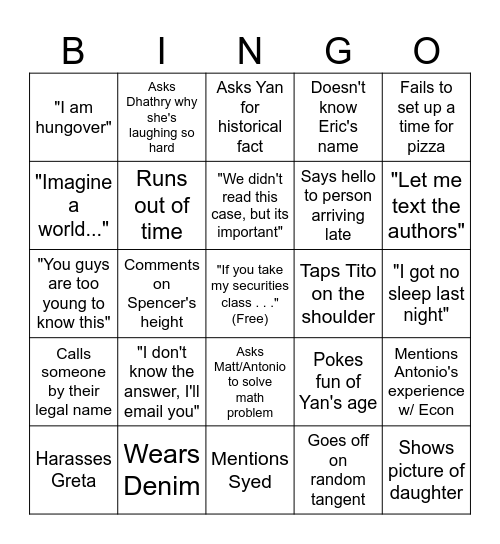 Baker Bingo Card
