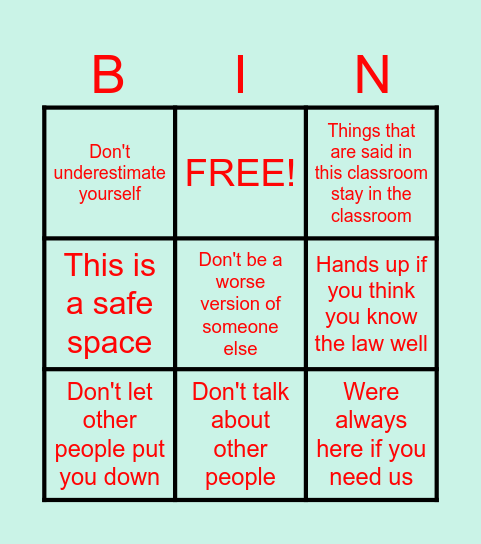 PSHE day Bingo Card