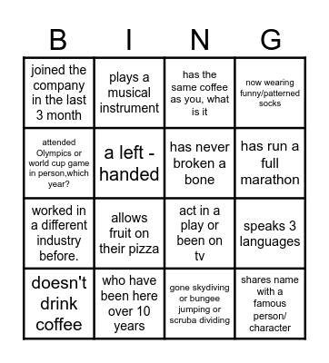 Human Bingo Card