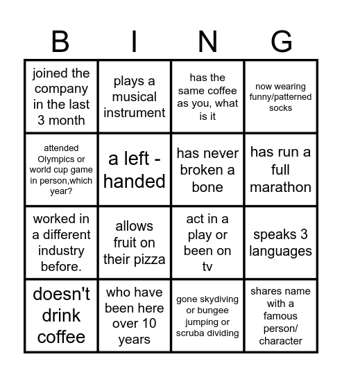 Human Bingo Card