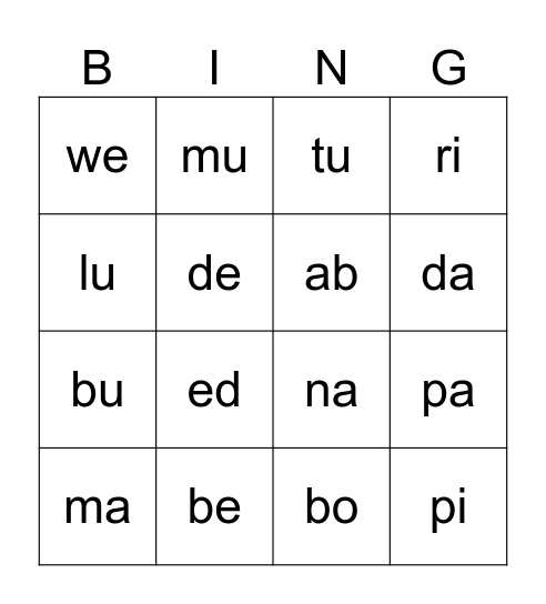 Silbenbingo Card