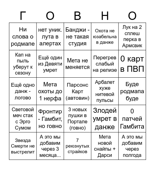 ГОВНО 2 Bingo Card