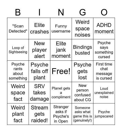 Psyche Elite Bingo Card