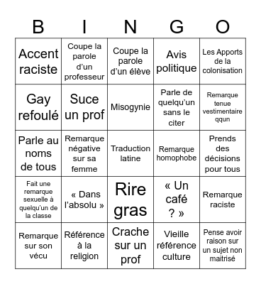 Pastis paté Bingo Card
