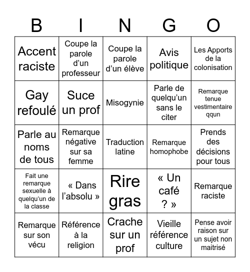 Pastis paté Bingo Card