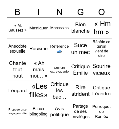 Cheveux grillés Bingo Card