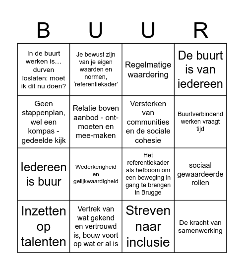 Buurtverbindend werken Bingo Card