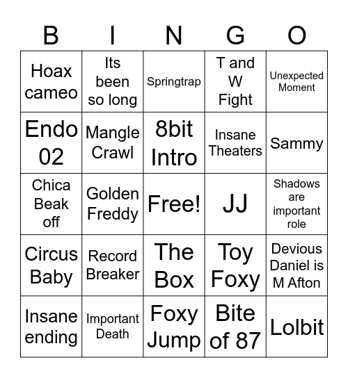 Untitled Bingo Card