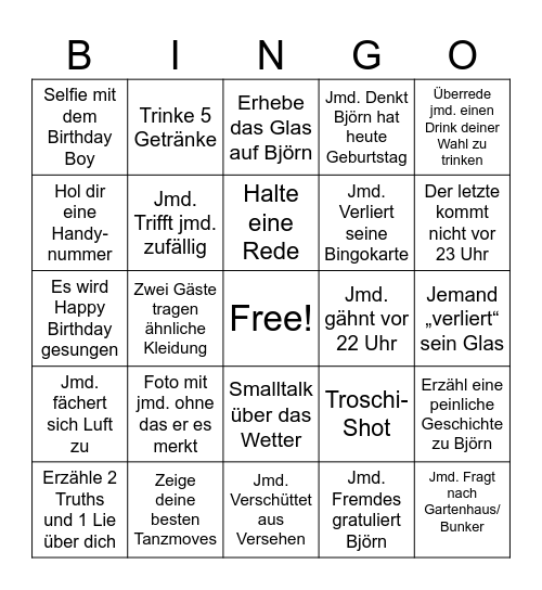 Björn ist 30 Bingo Card
