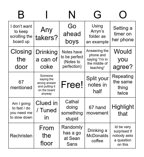 McSorley Bingo Card