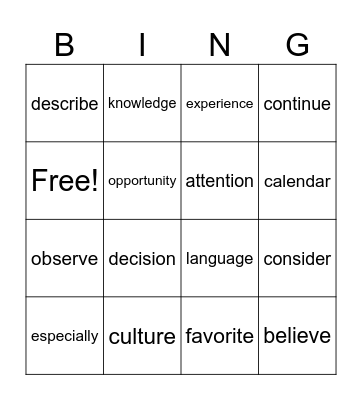 Untitled Bingo Card