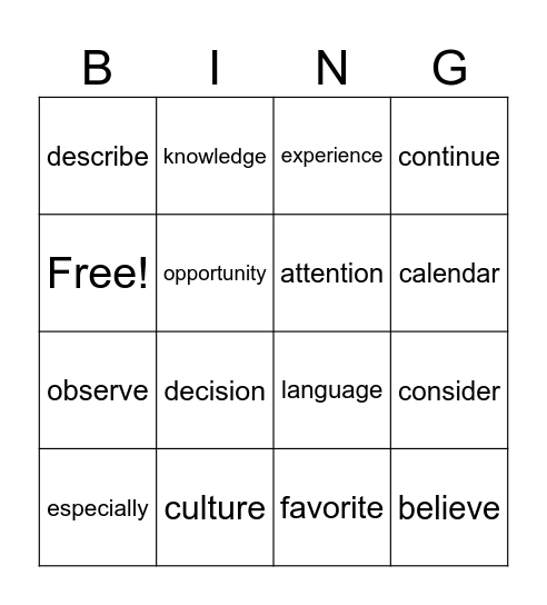 Untitled Bingo Card