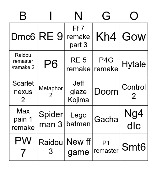 Tga 2025 Bingo Card